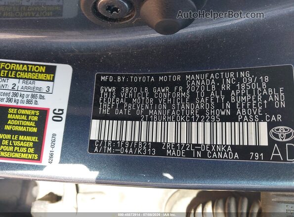 2T1BURHE0KC172295 2019 TOYOTA COROLLA Blue Շարժիչի բաժամունքի տեսք