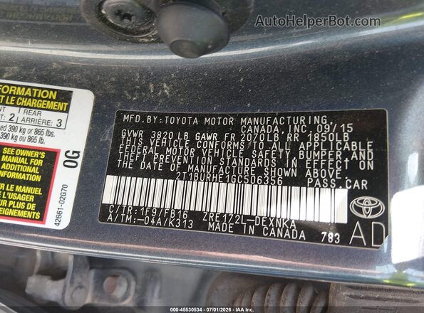 2T1BURHE1GC506356 2016 TOYOTA COROLLA Gray Widok komory silnika