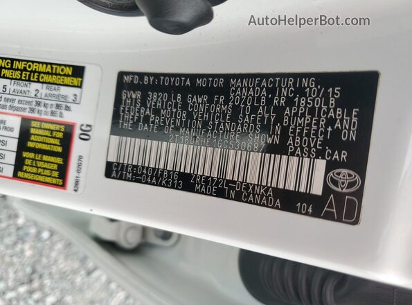 2T1BURHE1GC530687 2016 TOYOTA COROLLA Белый Вид подкапотного пространства