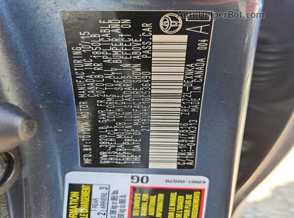 2T1BURHE1GC536490 2016 TOYOTA COROLLA Gray ძრავის განყოფილების ხედი