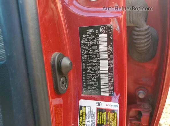 2T1BURHE1GC618039 2016 TOYOTA COROLLA Red Widok komory silnika