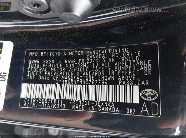 2T1BURHE1HC767794 2017 TOYOTA COROLLA Gray Вид підкапотного простору