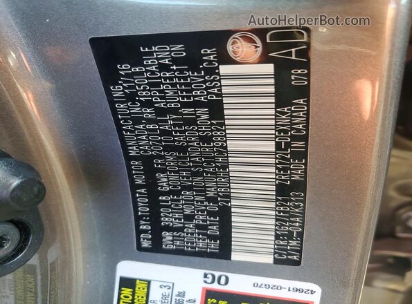 2T1BURHE1HC798821 2017 TOYOTA COROLLA Gray Vista del compartimento del motor