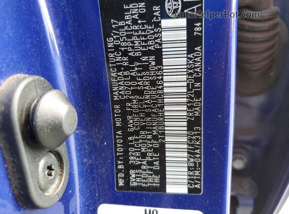 2T1BURHE1HC846463 2017 TOYOTA COROLLA Blue ძრავის განყოფილების ხედი