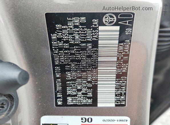2T1BURHE1JC099579 2018 TOYOTA COROLLA Gray Շարժիչի բաժամունքի տեսք