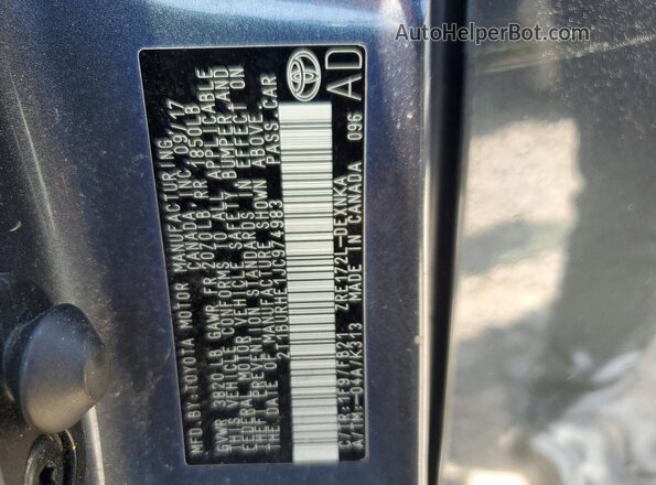 2T1BURHE1JC974983 2018 TOYOTA COROLLA Gray Widok naklejki z numerem VIN