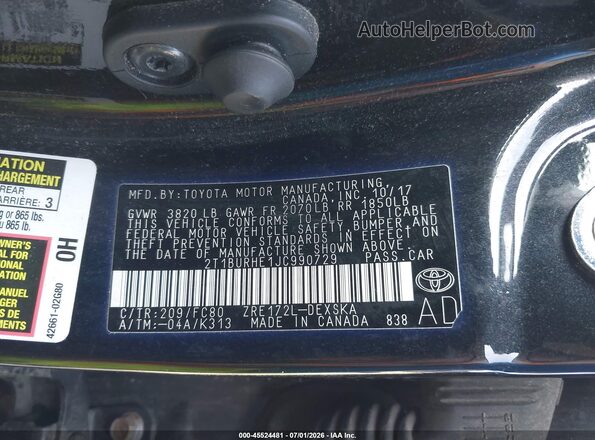 2T1BURHE1JC990729 2018 TOYOTA COROLLA Black Engine compartment view