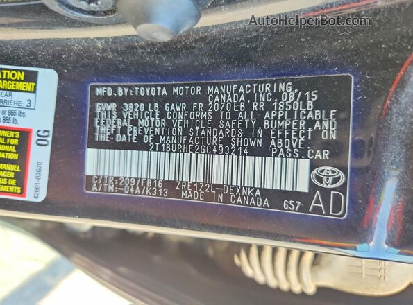 2T1BURHE2GC493214 2016 TOYOTA COROLLA Black Շարժիչի բաժամունքի տեսք