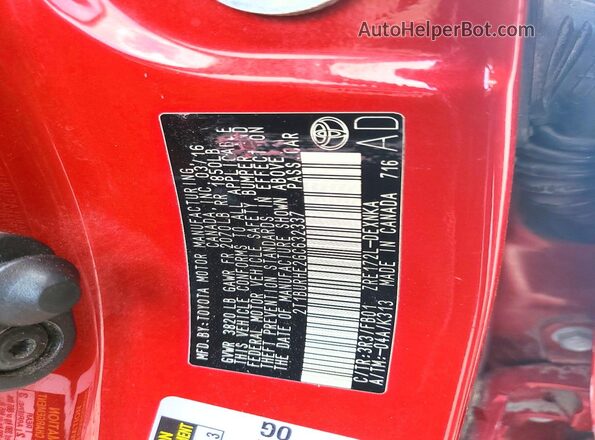 2T1BURHE2GC632337 2016 TOYOTA COROLLA Red VIN კოდის სტიკერის ხედი
