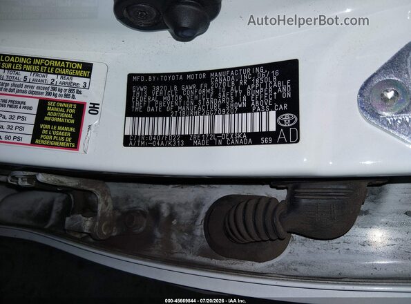 2T1BURHE2GC709207 2016 TOYOTA COROLLA White Вид підкапотного простору