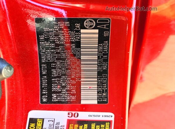 2T1BURHE2HC790856 2017 TOYOTA COROLLA Red Vista de la etiqueta del VIN