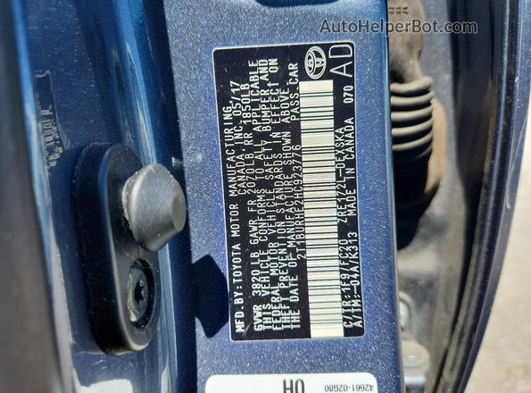 2T1BURHE2HC923776 2017 TOYOTA COROLLA Черный Вид наклейки с VIN-кодом