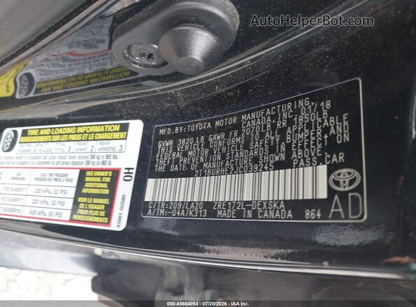 2T1BURHE2JC039245 2018 TOYOTA COROLLA Черный Вид подкапотного пространства