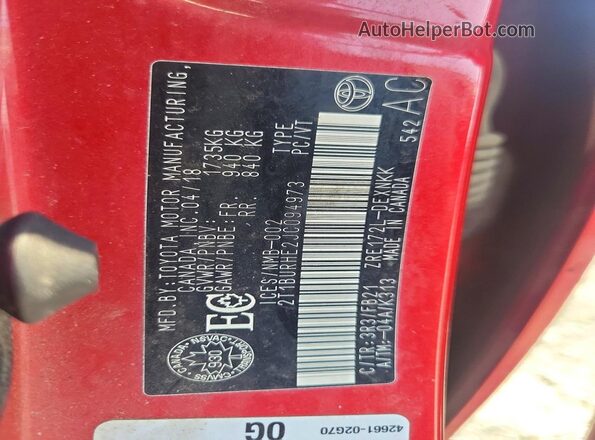 2T1BURHE2JC094973 2018 TOYOTA COROLLA Red Vista del compartimento del motor