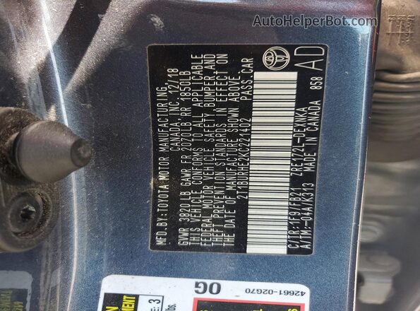 2T1BURHE2KC221402 2019 TOYOTA COROLLA Blue Շարժիչի բաժամունքի տեսք