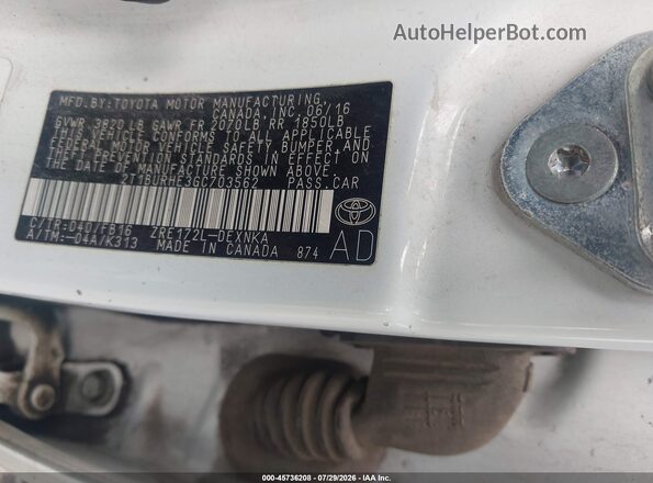 2T1BURHE3GC703562 2016 TOYOTA COROLLA White Вид підкапотного простору