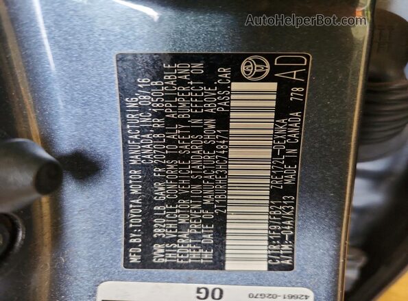 2T1BURHE3HC748471 2017 TOYOTA COROLLA Gray Вид підкапотного простору