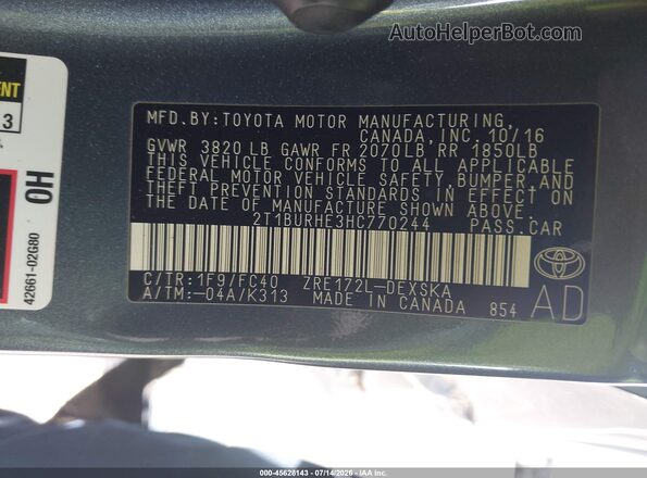 2T1BURHE3HC770244 2017 TOYOTA COROLLA Gray Շարժիչի բաժամունքի տեսք