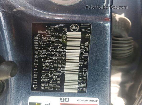 2T1BURHE3HC797847 2017 TOYOTA COROLLA Угольный Вид наклейки с VIN-кодом