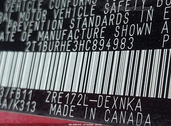 2T1BURHE3HC894983 2017 TOYOTA COROLLA Red Vista del compartimento del motor