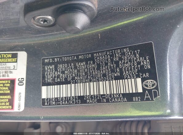 2T1BURHE3HC902662 2017 TOYOTA COROLLA Gray Вид підкапотного простору