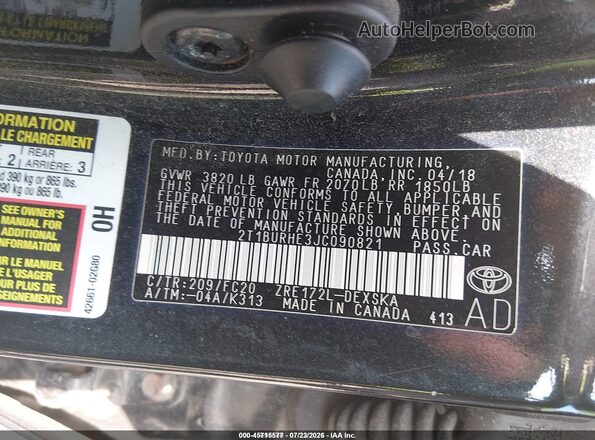 2T1BURHE3JC090821 2018 TOYOTA COROLLA Black ძრავის განყოფილების ხედი