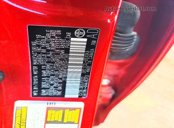 2T1BURHE4GC641380 2016 TOYOTA COROLLA Red VIN կոդի պիտակի տեսք