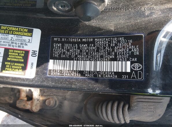 2T1BURHE4GC682947 2016 TOYOTA COROLLA Black Widok komory silnika
