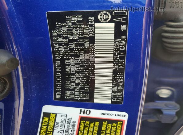 2T1BURHE4HC929952 2017 TOYOTA COROLLA Blue Widok komory silnika