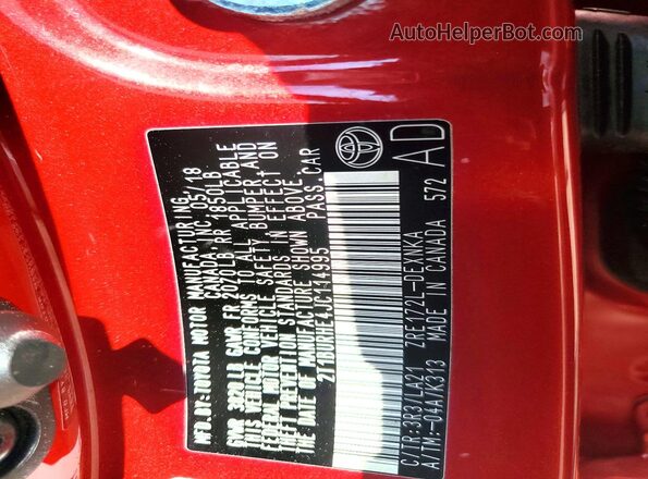 2T1BURHE4JC114995 2018 TOYOTA COROLLA Красный Вид наклейки с VIN-кодом