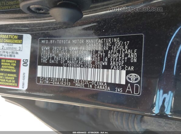 2T1BURHE4JC982110 2018 TOYOTA COROLLA Black Widok komory silnika