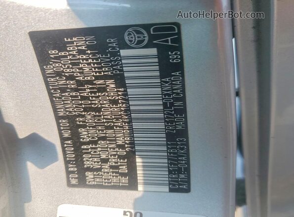 2T1BURHE4KC167214 2019 TOYOTA COROLLA Gray ძრავის განყოფილების ხედი
