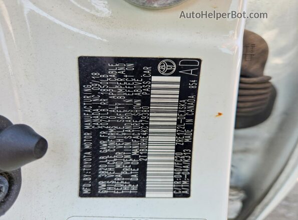 2T1BURHE4KC179380 2019 TOYOTA COROLLA White Vista del compartimento del motor