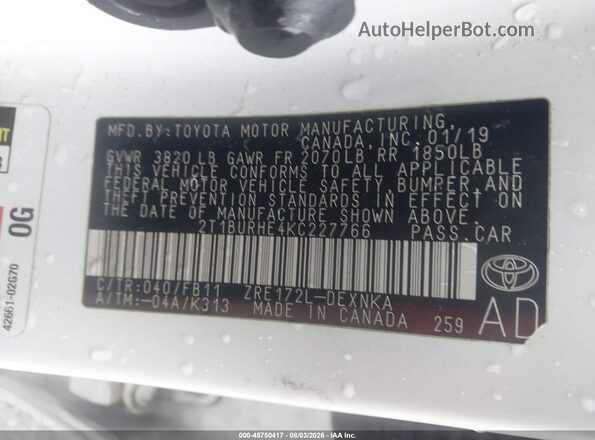 2T1BURHE4KC227766 2019 TOYOTA COROLLA White Engine compartment view
