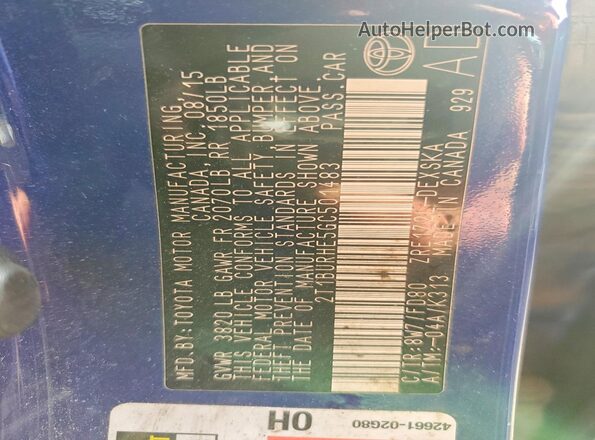 2T1BURHE5GC501483 2016 TOYOTA COROLLA Blue Engine compartment view
