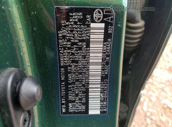 2T1BURHE5GC509454 2016 TOYOTA COROLLA Green VIN կոդի պիտակի տեսք