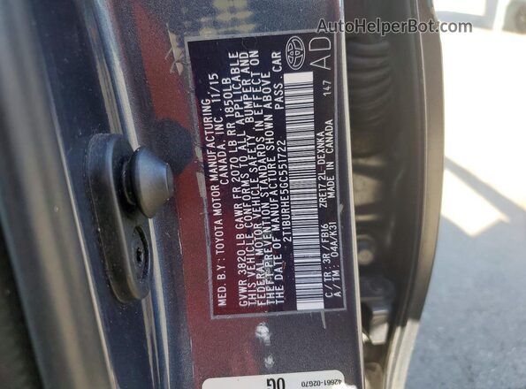 2T1BURHE5GC551722 2016 TOYOTA COROLLA Gray Vista del compartimento del motor