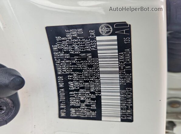 2T1BURHE5GC620800 2016 TOYOTA COROLLA White Vista del compartimento del motor