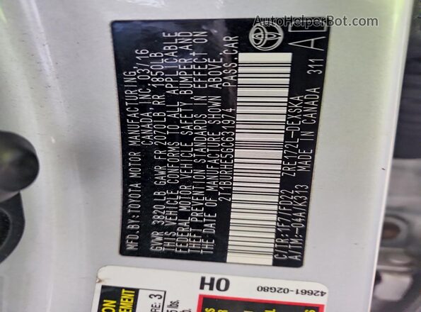 2T1BURHE5GC631974 2016 TOYOTA COROLLA Silver ძრავის განყოფილების ხედი