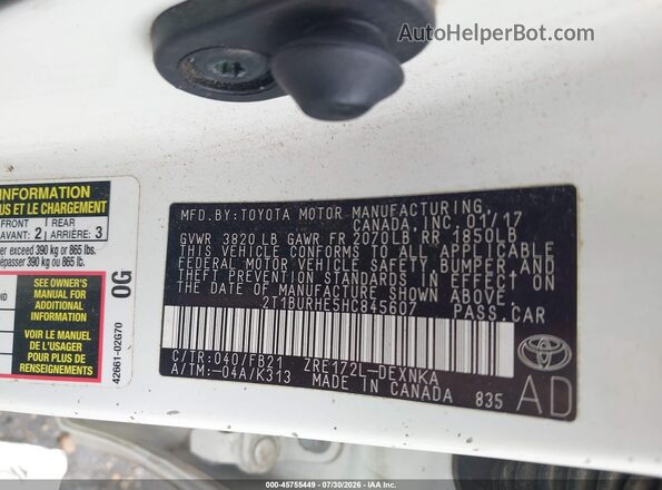 2T1BURHE5HC845607 2017 TOYOTA COROLLA White Vista del compartimento del motor