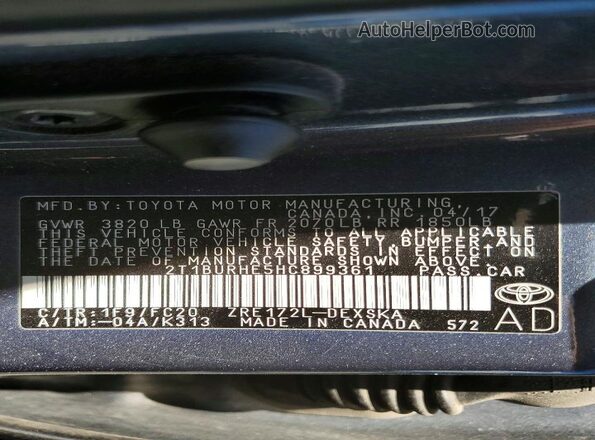 2T1BURHE5HC899361 2017 TOYOTA COROLLA Charcoal Շարժիչի բաժամունքի տեսք