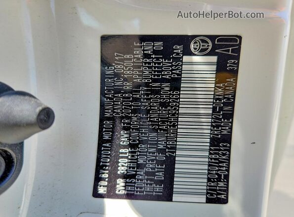 2T1BURHE5HC959266 2017 TOYOTA COROLLA Белый Вид наклейки с VIN-кодом
