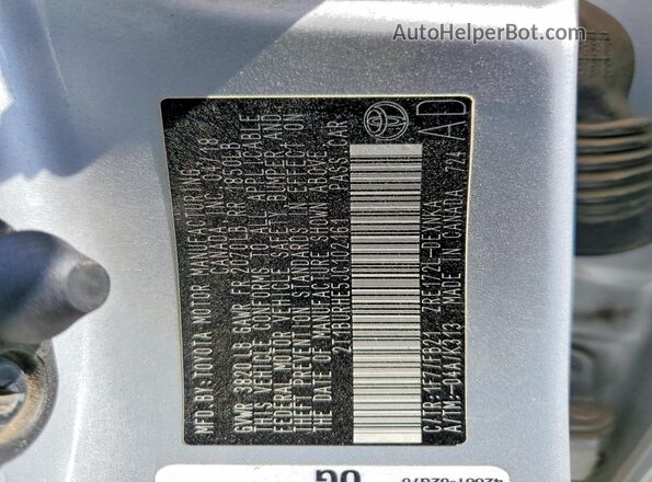 2T1BURHE5JC102161 2018 TOYOTA COROLLA Silver VIN sticker view