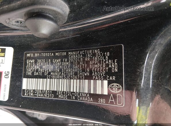 2T1BURHE5JC106713 2018 TOYOTA COROLLA Black Շարժիչի բաժամունքի տեսք