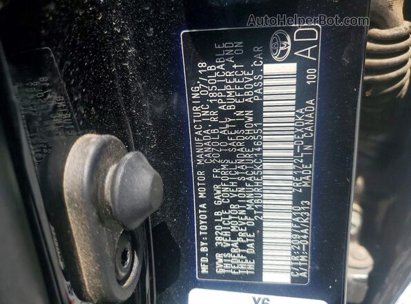 2T1BURHE5KC146551 2019 TOYOTA COROLLA Black Вид підкапотного простору