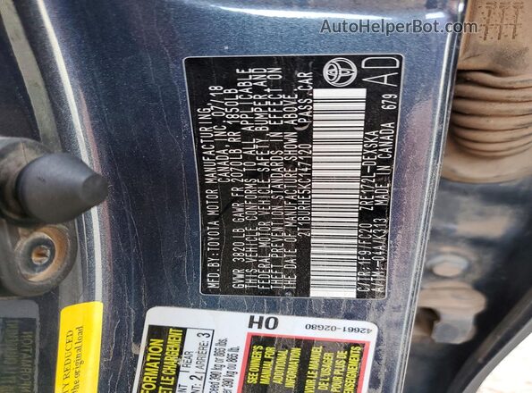 2T1BURHE5KC147120 2019 TOYOTA COROLLA Gray ძრავის განყოფილების ხედი