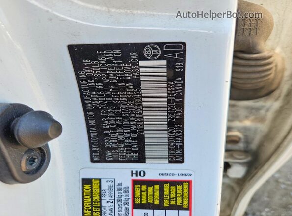 2T1BURHE5KC180425 2019 TOYOTA COROLLA White VIN sticker view