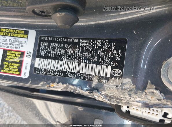 2T1BURHE5KC187472 2019 TOYOTA COROLLA Gray Вид підкапотного простору