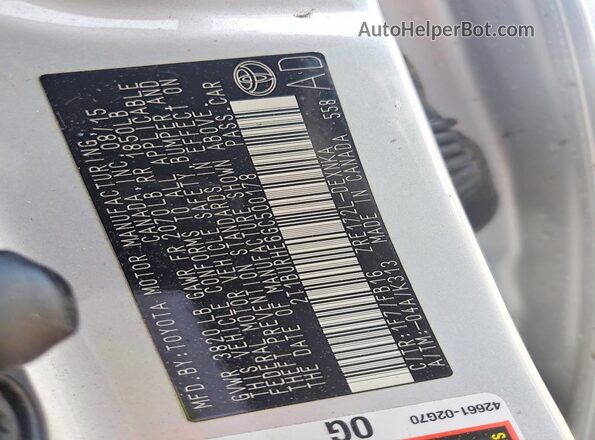 2T1BURHE6GC500178 2016 TOYOTA COROLLA Silver Vista de la etiqueta del VIN
