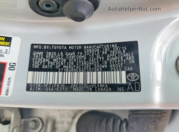 2T1BURHE6GC507969 2016 TOYOTA COROLLA Silver ძრავის განყოფილების ხედი